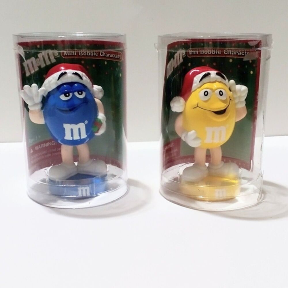 Pair of Vintage M & M's Christmas Mini Bobble Head Character Figurines